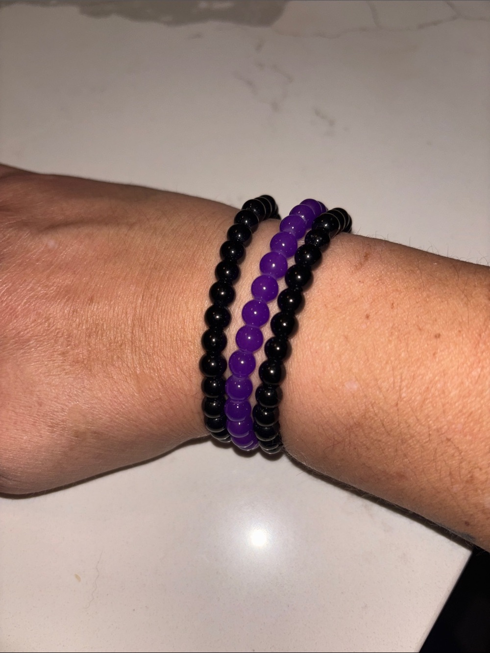 Purple & Black Glass Beaded Bracelets NEW